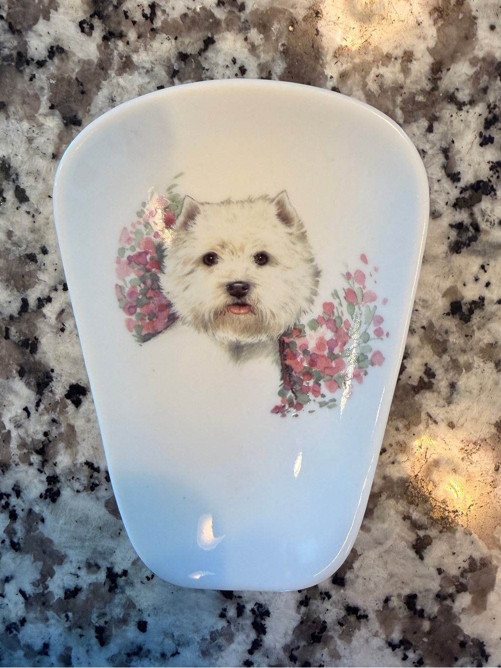 White Ceramic teabag holder reiSpoon Rest with Westie Dog trinket dish
